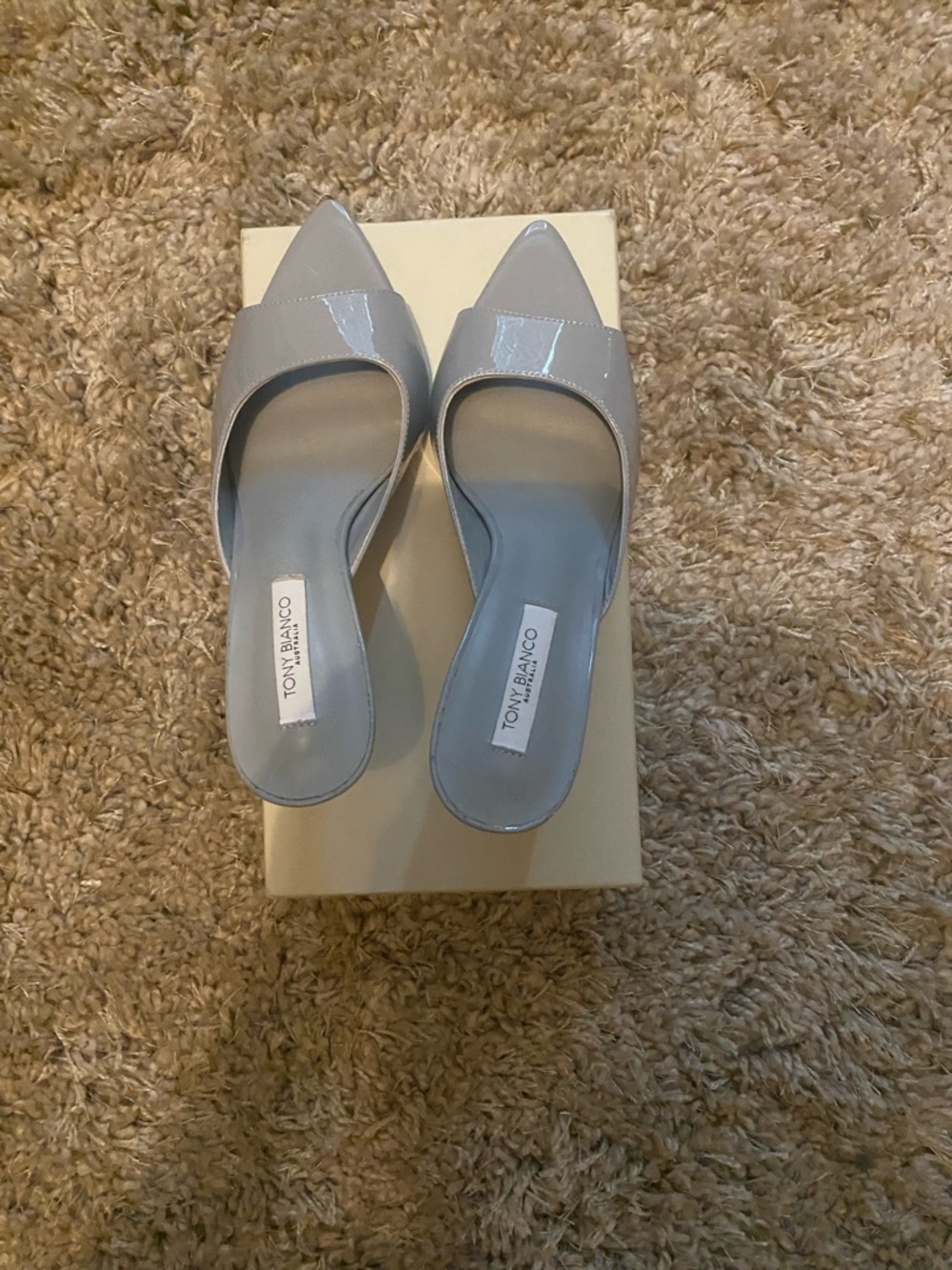 Tony Bianco “Makenzie” Grey Patent Pointed Toe Slide Mules - Picture 7 of 8